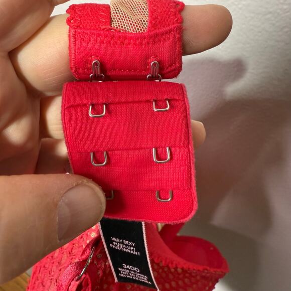 Victoria’s Secret Very Sexy Push-Up Bra 34DD Red Lace Mesh Underwire Adjustable - Picture 5 of 7